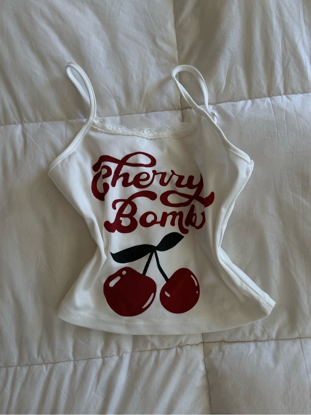 Cherry Bomb White Ribbed Cami Tank Top